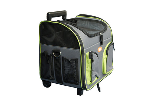 Multi Pocket Rolling Pet Carrier, Grey with Lime / Black Accents - Utopia Alley - 1
