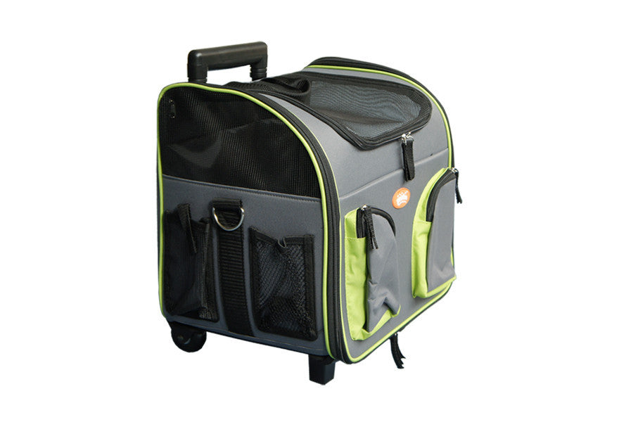 Multi Pocket Rolling Pet Carrier, Grey with Lime / Black Accents - Utopia Alley - 1