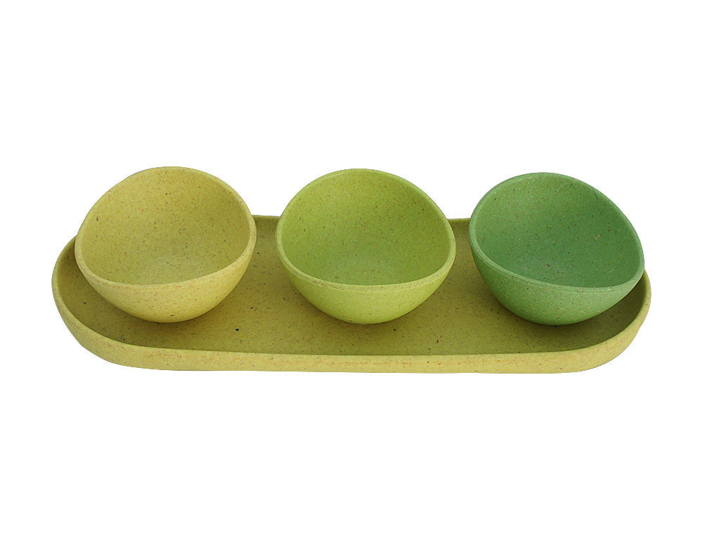 Natura Line Condiment Dishes with Tray, Set of 3, Ombre Greens - Utopia Alley