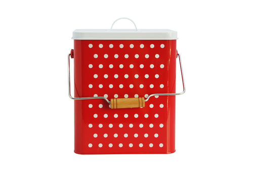 Retro Metal Storage Tin, Red Polka Dot, 13.5