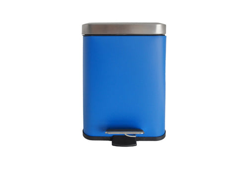 Retro Square Trash Can, Bright Blue with Stainless, 5 L (1.32 Gal) - Utopia Alley - 1