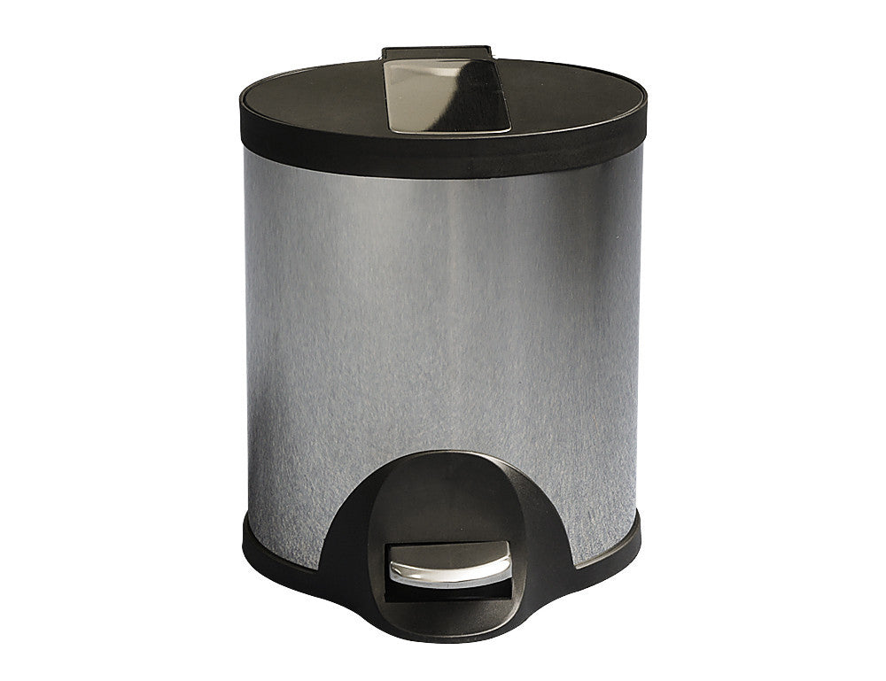 Tap-Touch Brushed Stainless Steel Trash Can with Black Lid & Chrome Accents, 5 L (1.32 Gal) - Utopia Alley - 1