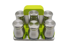 6 (7) Piece Modern Stainless & Glass Spice Caddy Set, Green - Utopia Alley - 1