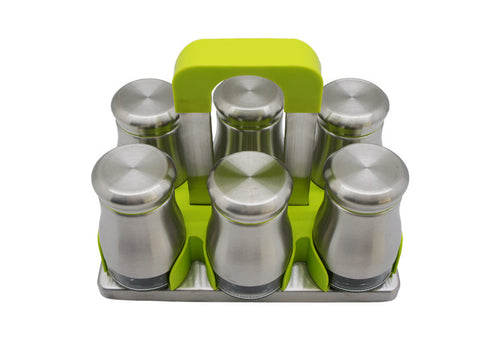 6 (7) Piece Modern Stainless & Glass Spice Caddy Set, Green - Utopia Alley - 1