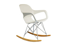 Mid Century Modern Rocking Chair, Chrome & Wood Base, Cut out Arms, White - Utopia Alley - 1