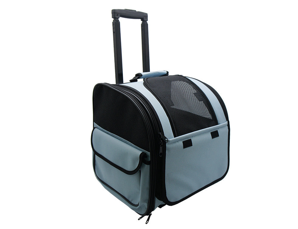 Pet Carrier Travel Case with Wheels and Retractable Handle, Blue - Utopia Alley - 1