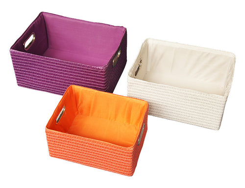 Brights! Lined Storage Baskets,Orange, Purple, or White (or 3 pc Set) - Utopia Alley