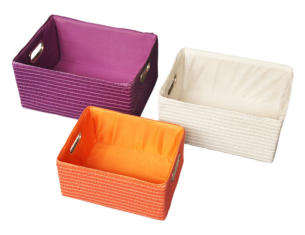 Brights! Lined Storage Baskets,Orange, Purple, or White (or 3 pc Set) - Utopia Alley