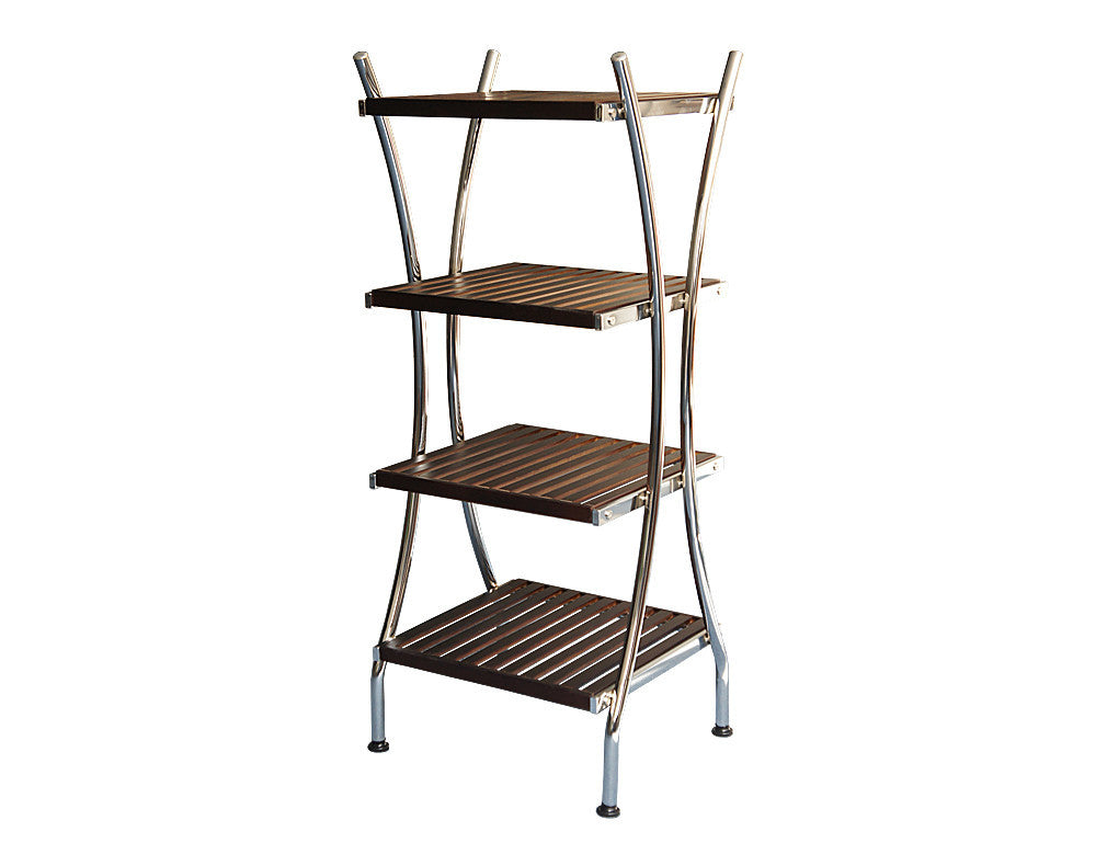 Tahoma 4 Tier Solid Wood Shelf Floor Stand, Chrome / Cherry - Utopia Alley - 1