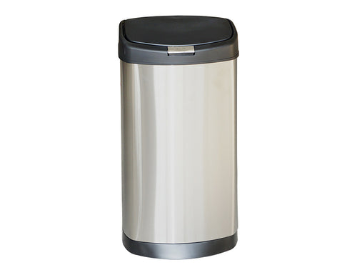 Large Press-Top Curved Front Stainless Steel Trash Can, 14.5 Gal (55 L) - Utopia Alley - 1