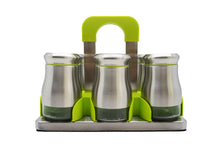 6 (7) Piece Modern Stainless & Glass Spice Caddy Set, Green - Utopia Alley - 2