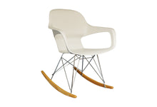 Mid Century Modern Rocking Chair, Chrome & Wood Base, Cut out Arms, White - Utopia Alley - 2