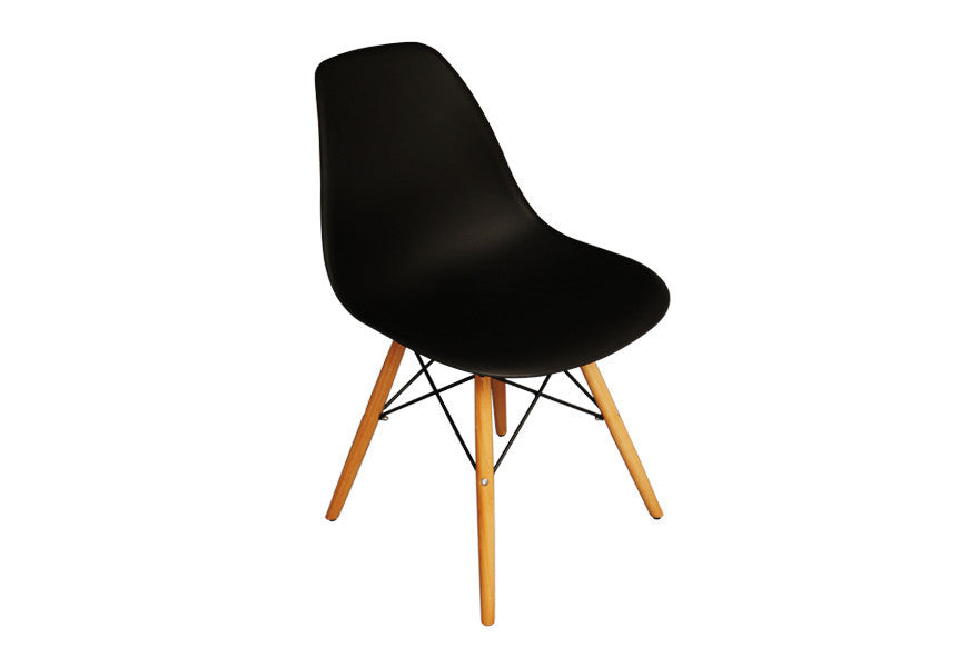 Eiffel Mid Century Modern Plastic Chair, Wood Legs, Black - Utopia Alley - 1