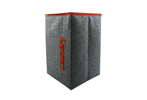 Flannel Grey Foldable Hamper, OrangeTrim with word 