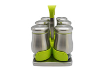 6 (7) Piece Modern Stainless & Glass Spice Caddy Set, Green - Utopia Alley - 3