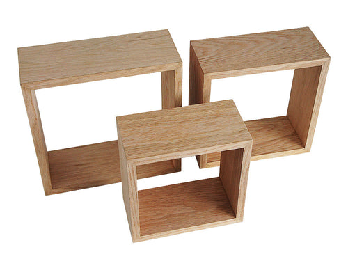 Wood Veneer 3 Piece Wall Shelf Cube Set 12