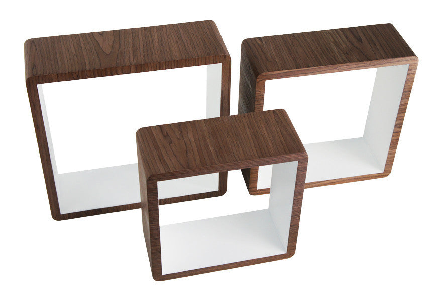 Wood Veneer 3 Piece Wall Shelf Cube Set, 12