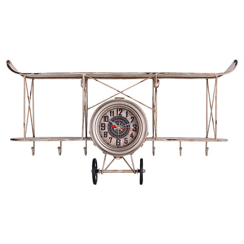 Biplane Wall Clock, Distressed Antique Vintage Finish, 12.6