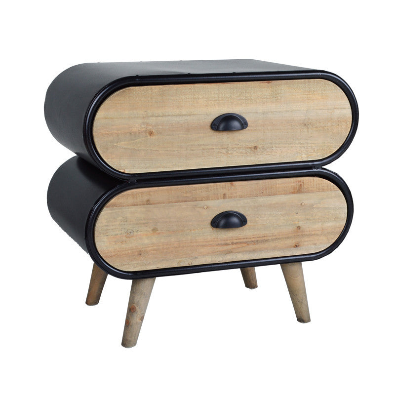 MidCentury Oval 2 Drawer Side End Table, Natural / Black, 24