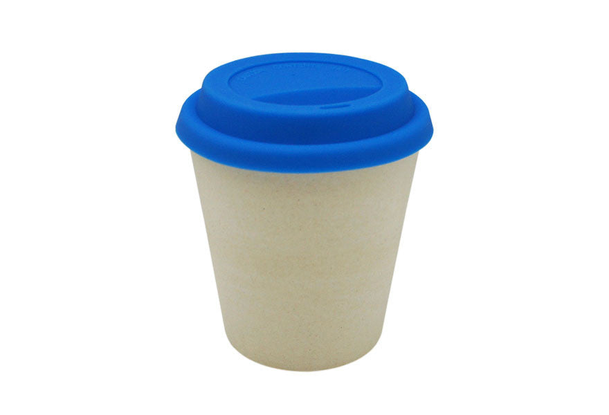 EcoFriendly Bamboo Cup With Silicone Lid, Natural / Blue, 9oz - Utopia Alley