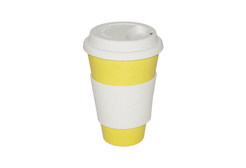 EcoFriendly Bamboo Cup With Silicone Lid, Yellow / White - Utopia Alley - 1