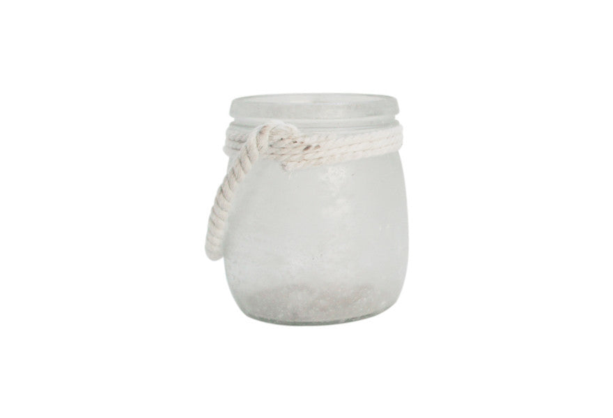 White Satin Frosted Glass Jar with Hemp Rope, 5