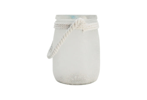 White Satin Frosted Glass Decorative Jar with Hemp Rope, 6