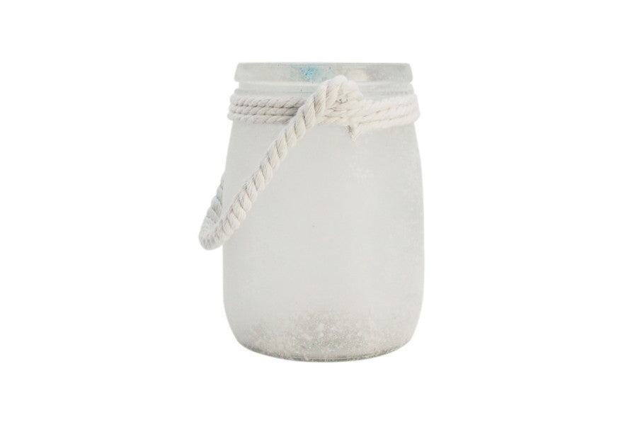White Satin Frosted Glass Decorative Jar with Hemp Rope, 6