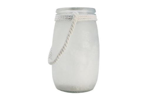 White Satin Frosted Glass Jar with Hemp Rope, 8