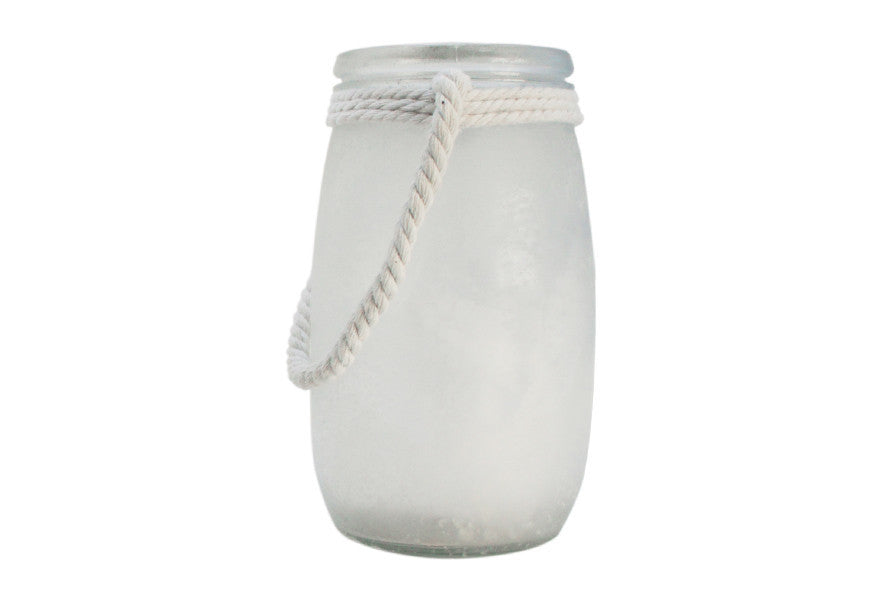 White Satin Frosted Glass Jar with Hemp Rope, 8