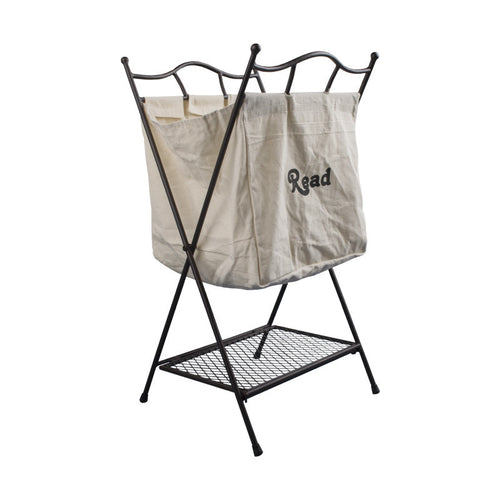Wrought Iron & Canvas Folding Magazine Rack with Shelf - Utopia Alley - 1