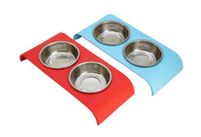 Double Stainless Steel Dog Bowls with Color Base, Blue or Red, 16" - Utopia Alley - 1